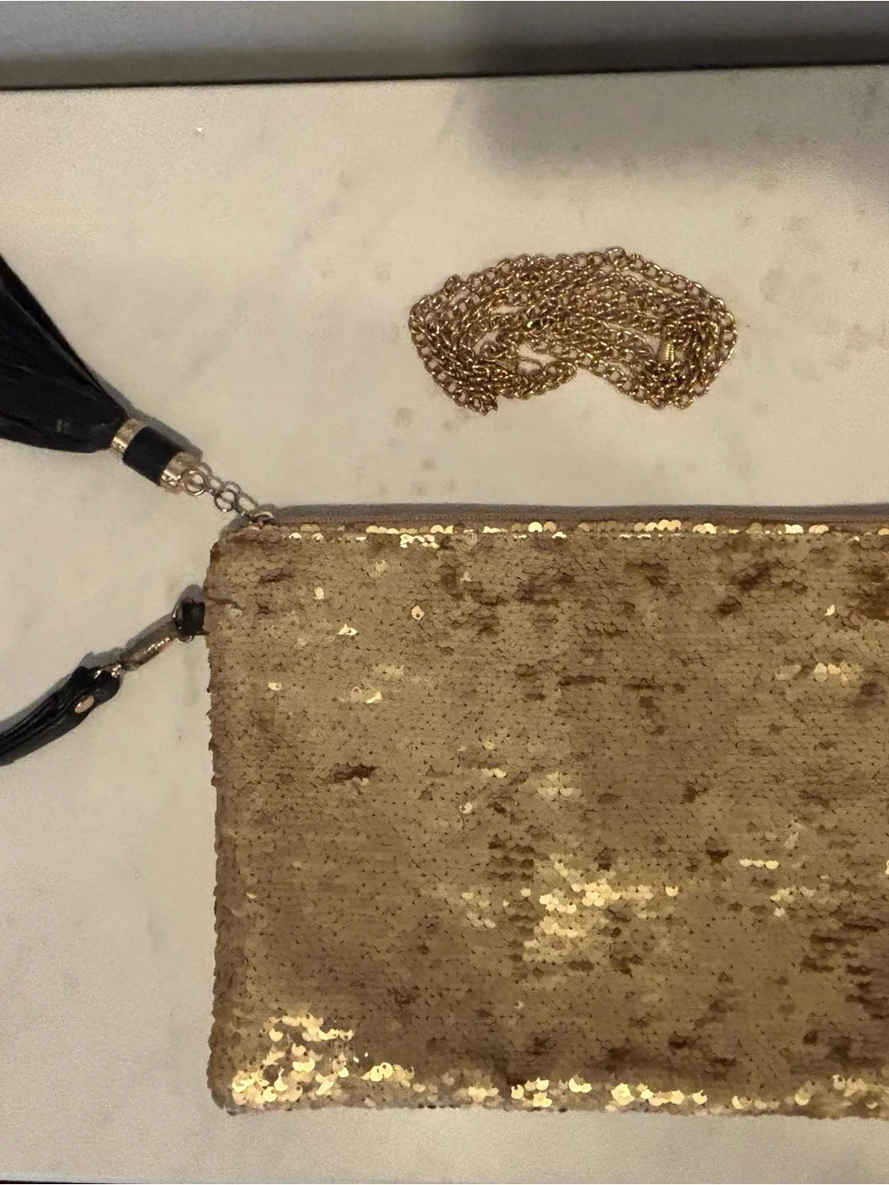 Gold Sequin Clutch Wristlet with Removable Chain